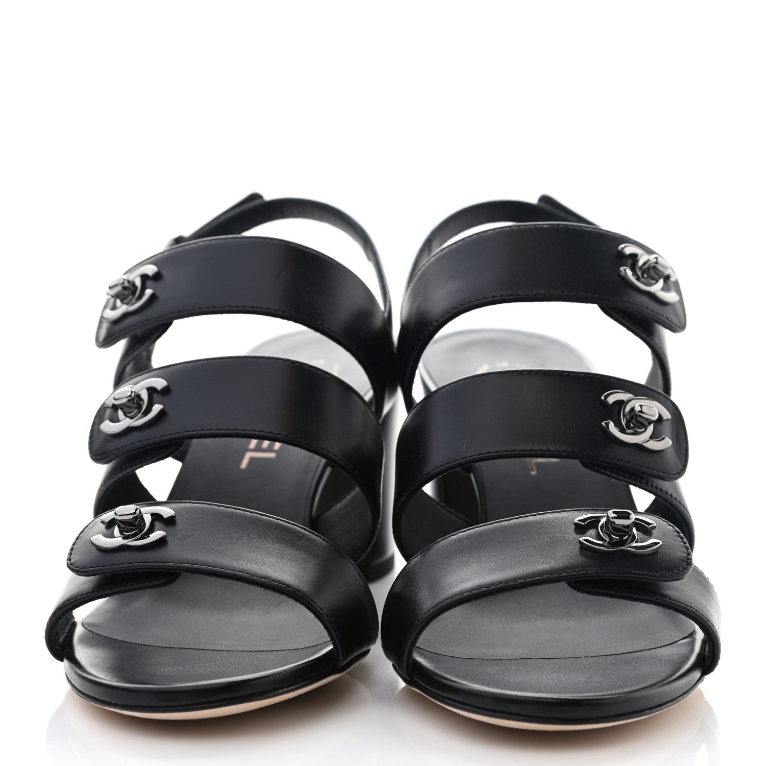 Chanel Calfskin CC Turnlock Sandals 37.5 Black 2 of 10