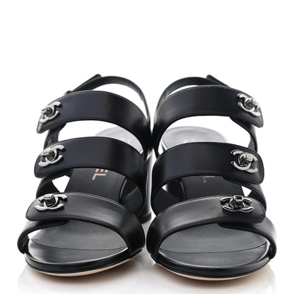 Chanel Calfskin CC Turnlock Sandals 37.5 Black 2 of 10