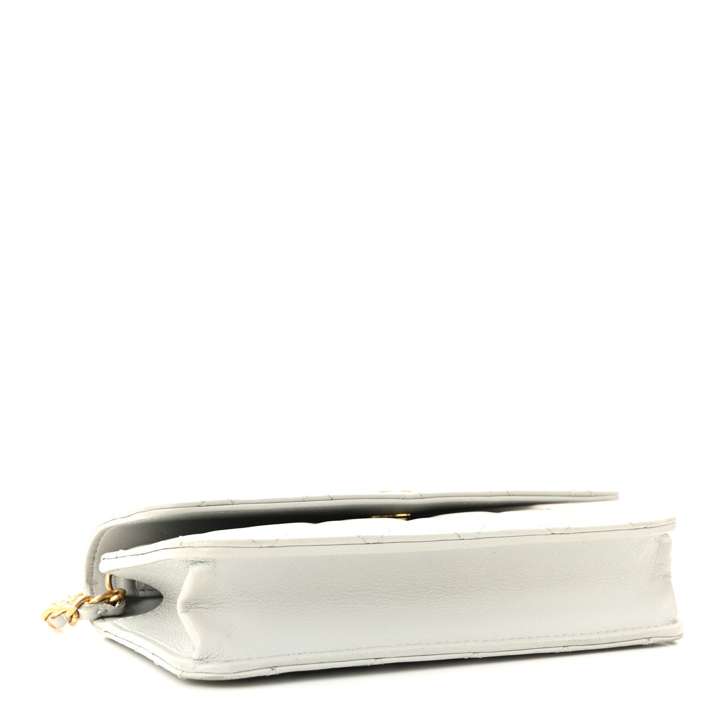 Lambskin Pearl Crush Quilted Flap Phone Holder With Chain Light Grey