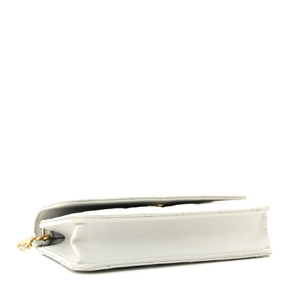 Chanel Lambskin Pearl Crush Quilted Flap Phone Holder With Chain Light Grey 4 of 12