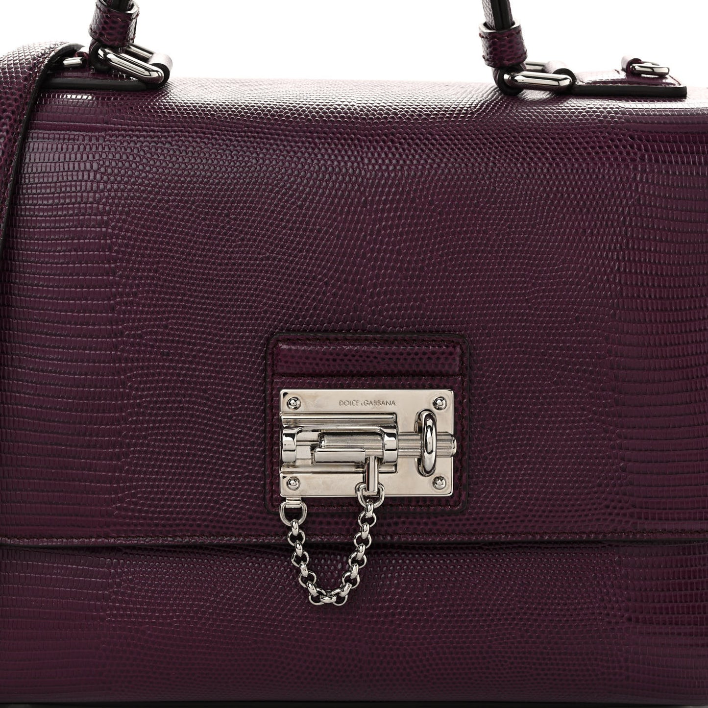 Lizard Calfskin Embossed Medium Monica Top Handle Bag Purple