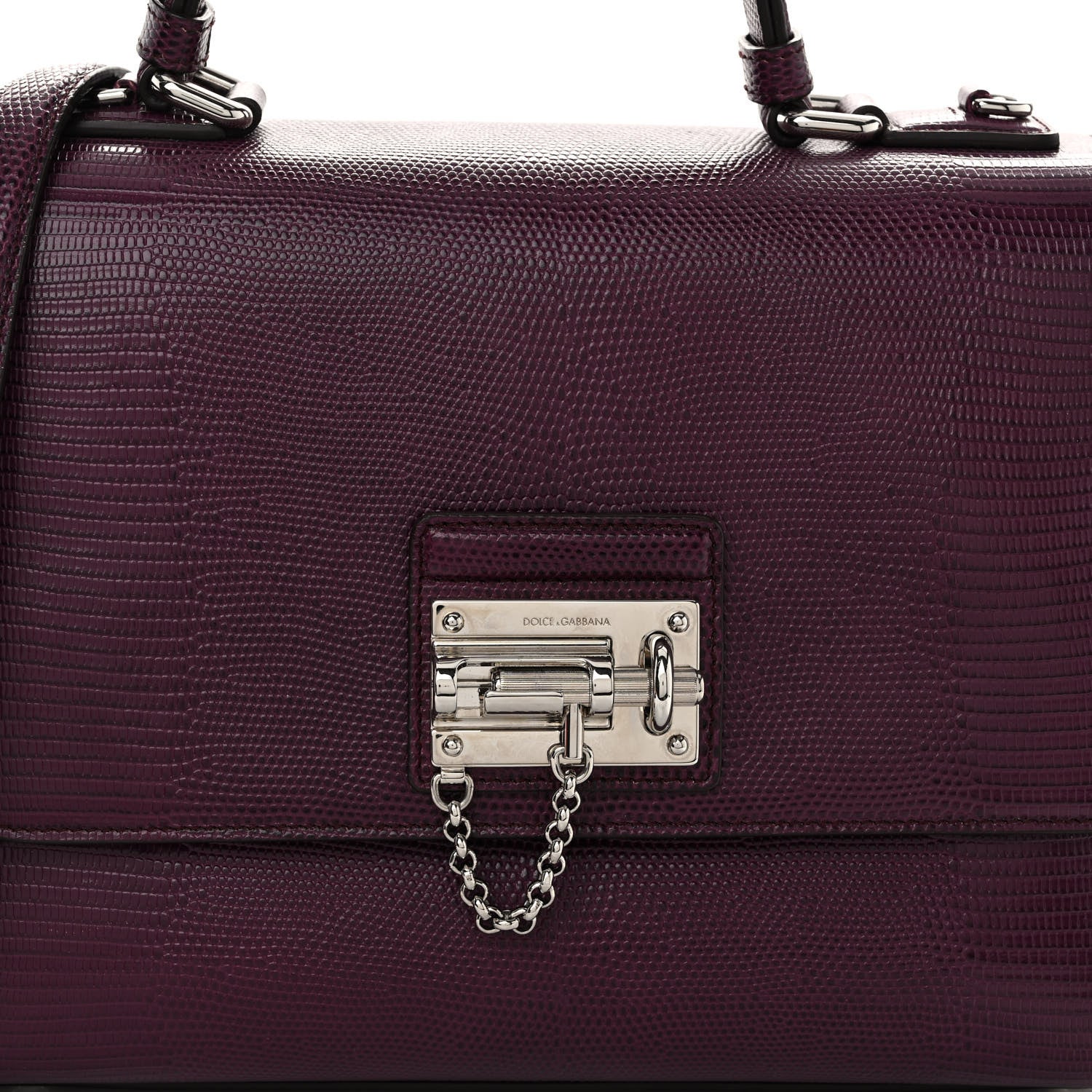Dolce & Gabbana Lizard Calfskin Embossed Medium Monica Top Handle Bag Purple 8 of 11