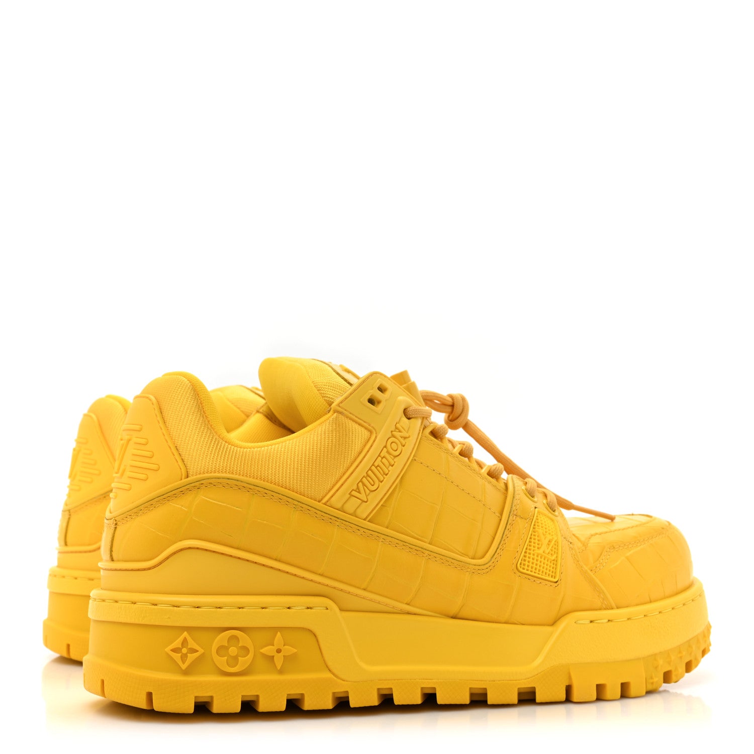 Louis Vuitton Calfskin Alligator Embossed Mens LV Trainer Maxi Sneakers 6 Yellow 5 of 13