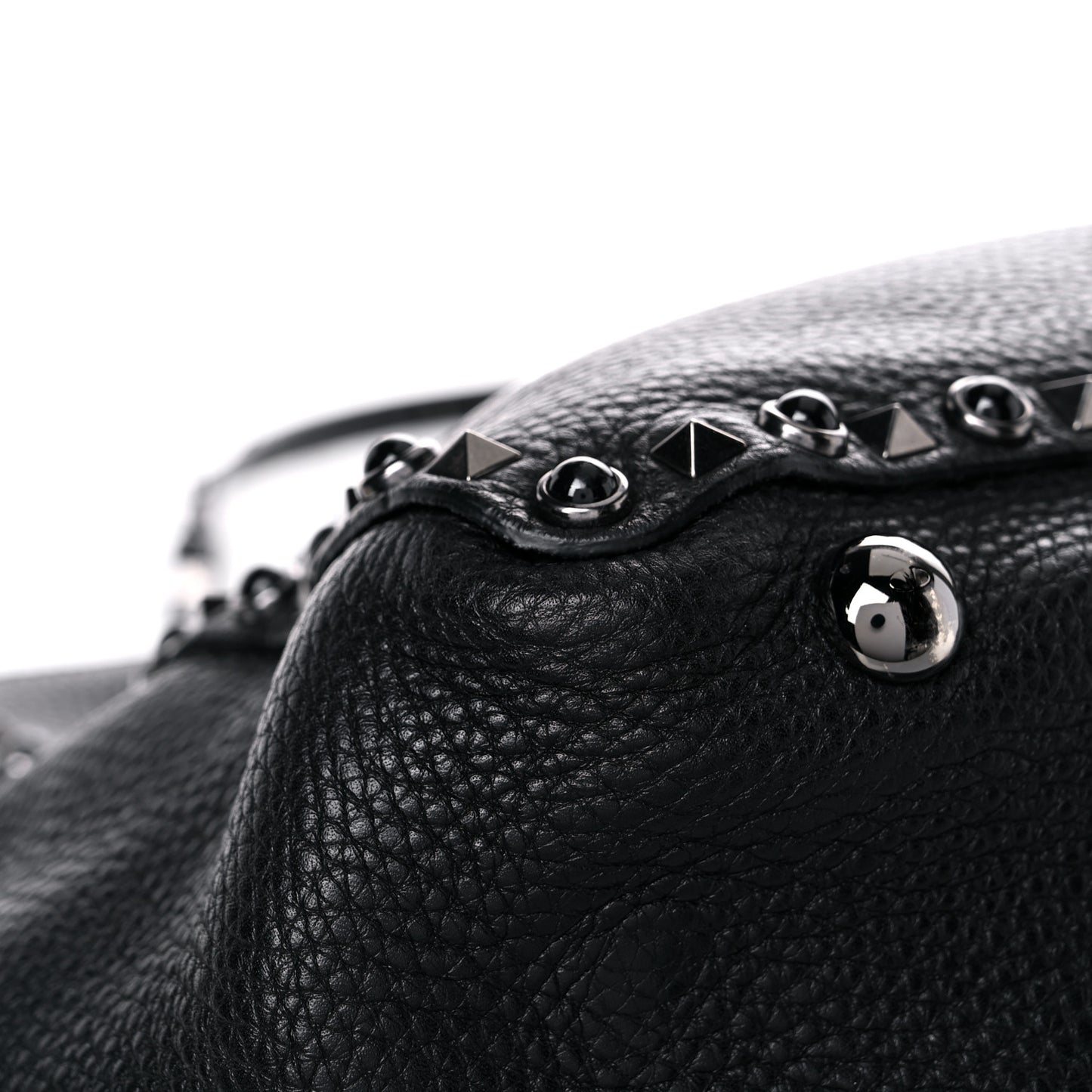 Grained Calfskin Onyx Medium Rockstud Rolling Tote Black