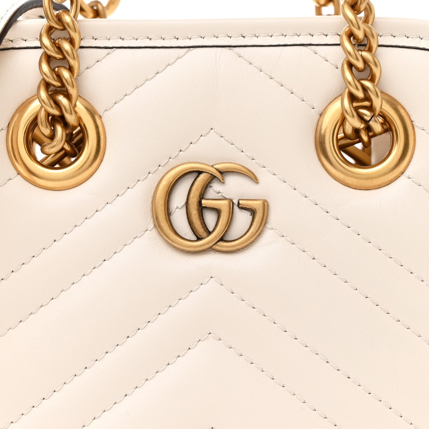 Gucci Calfskin Matelasse Chevron Mini GG Marmont Tote Mystic White 8 of 15