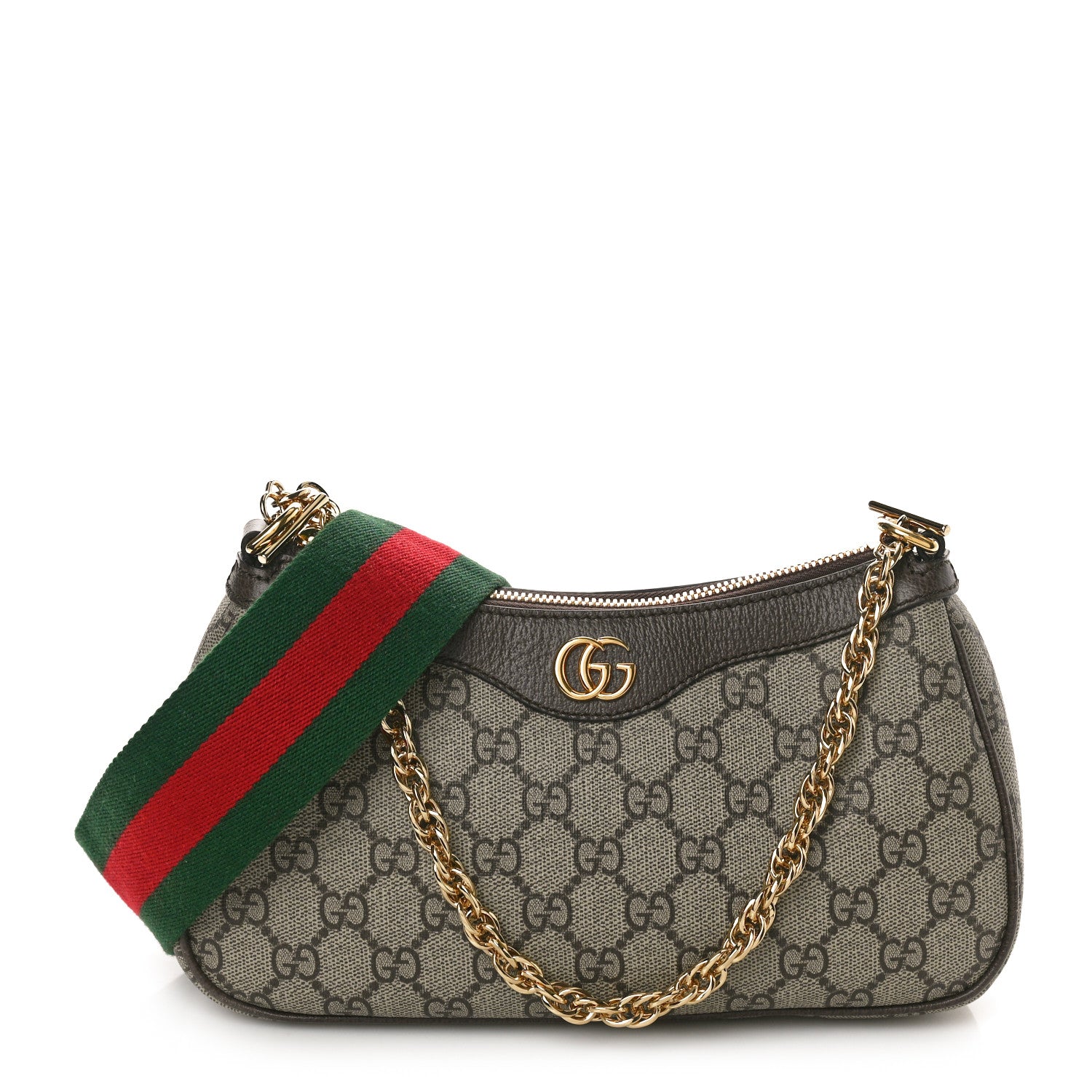 Gucci GG Supreme Monogram Textured Dollar Calfskin Web Small Ophidia GG Handbag Beige Ebony New Acero 1 of 10