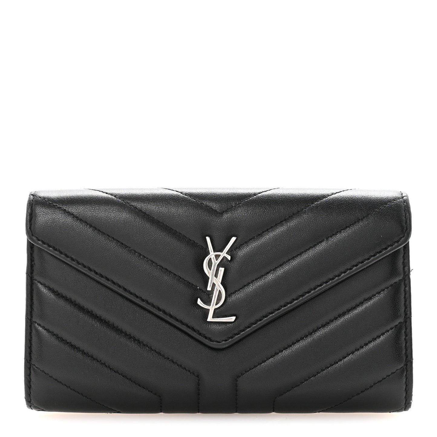 Lambskin Y Quilted Monogram Large Loulou Flap Wallet Black