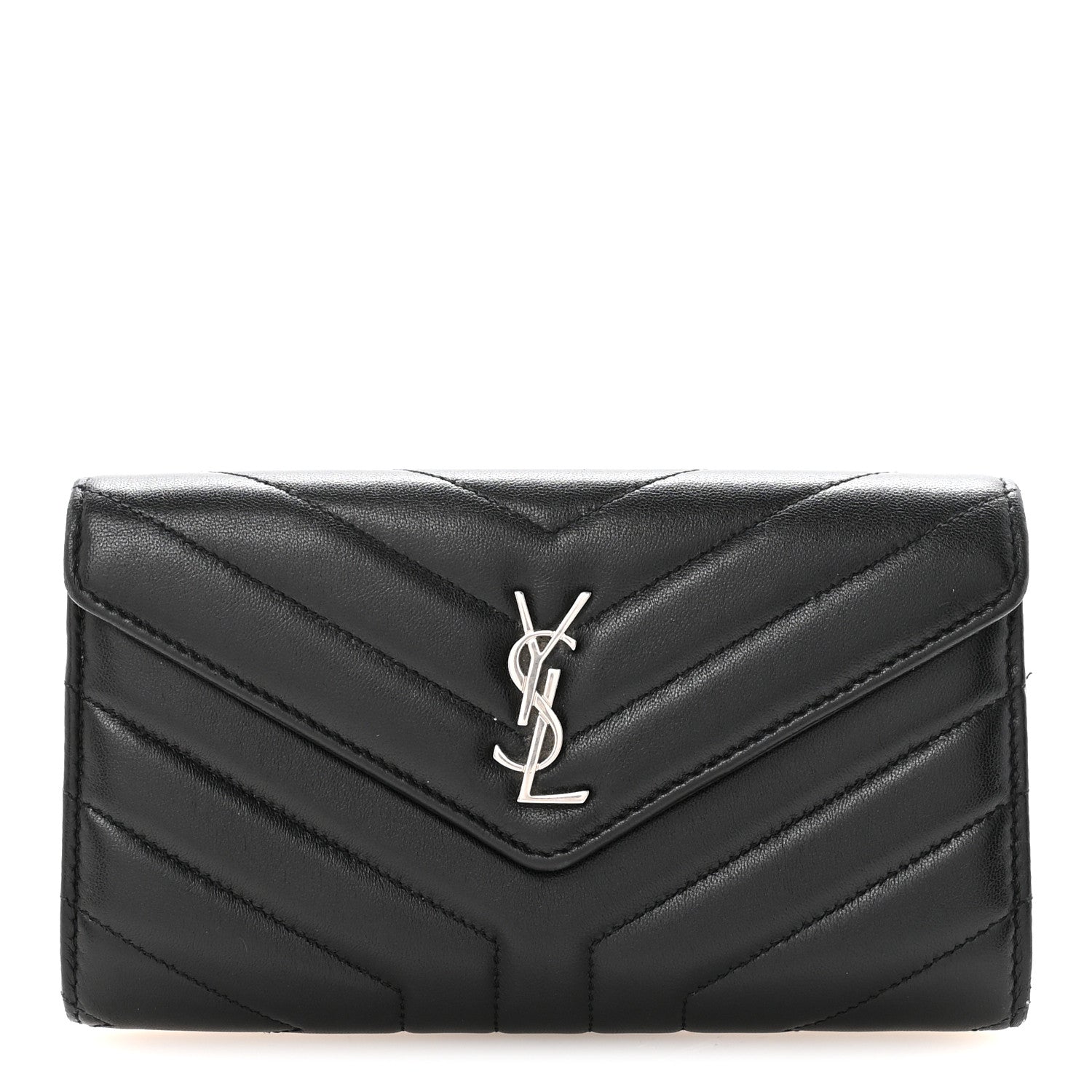 Saint Laurent Lambskin Y Quilted Monogram Large Loulou Flap Wallet Black 1 of 7