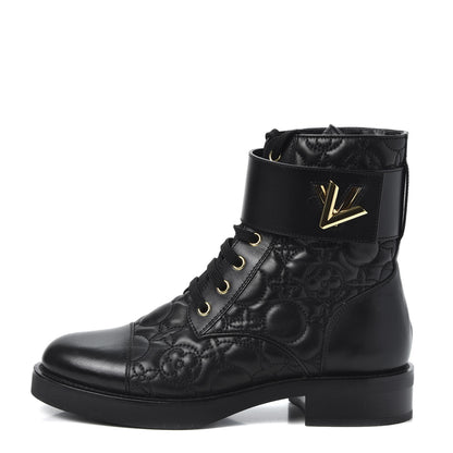 Louis Vuitton Calfskin Embossed Wonderland Ranger Boots 36.5 Black 1 of 11