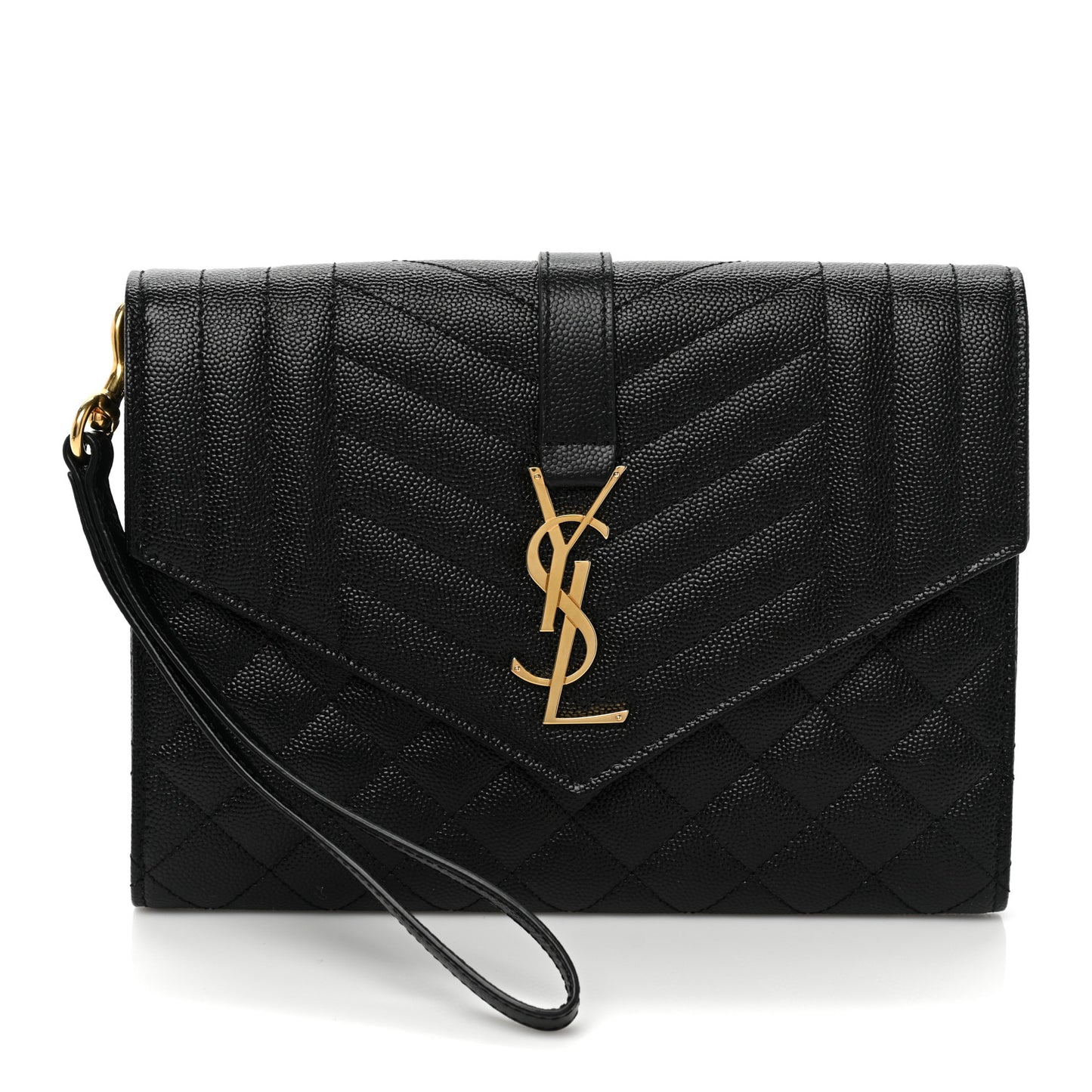 Grain De Poudre Textured Mixed Matelasse Triquilt Monogram Clutch Black