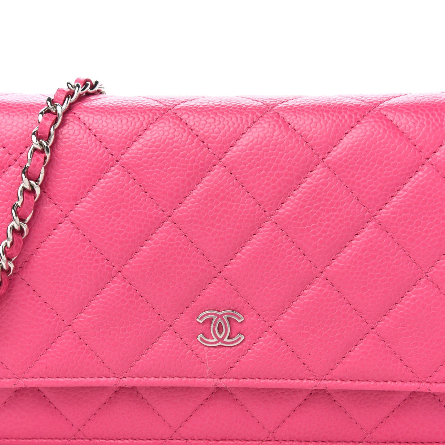 Caviar Quilted Wallet on Chain WOC Pink