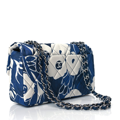 Chanel Floral Printed Silk CC Medium Single Flap Navy Blue White 3 of 11