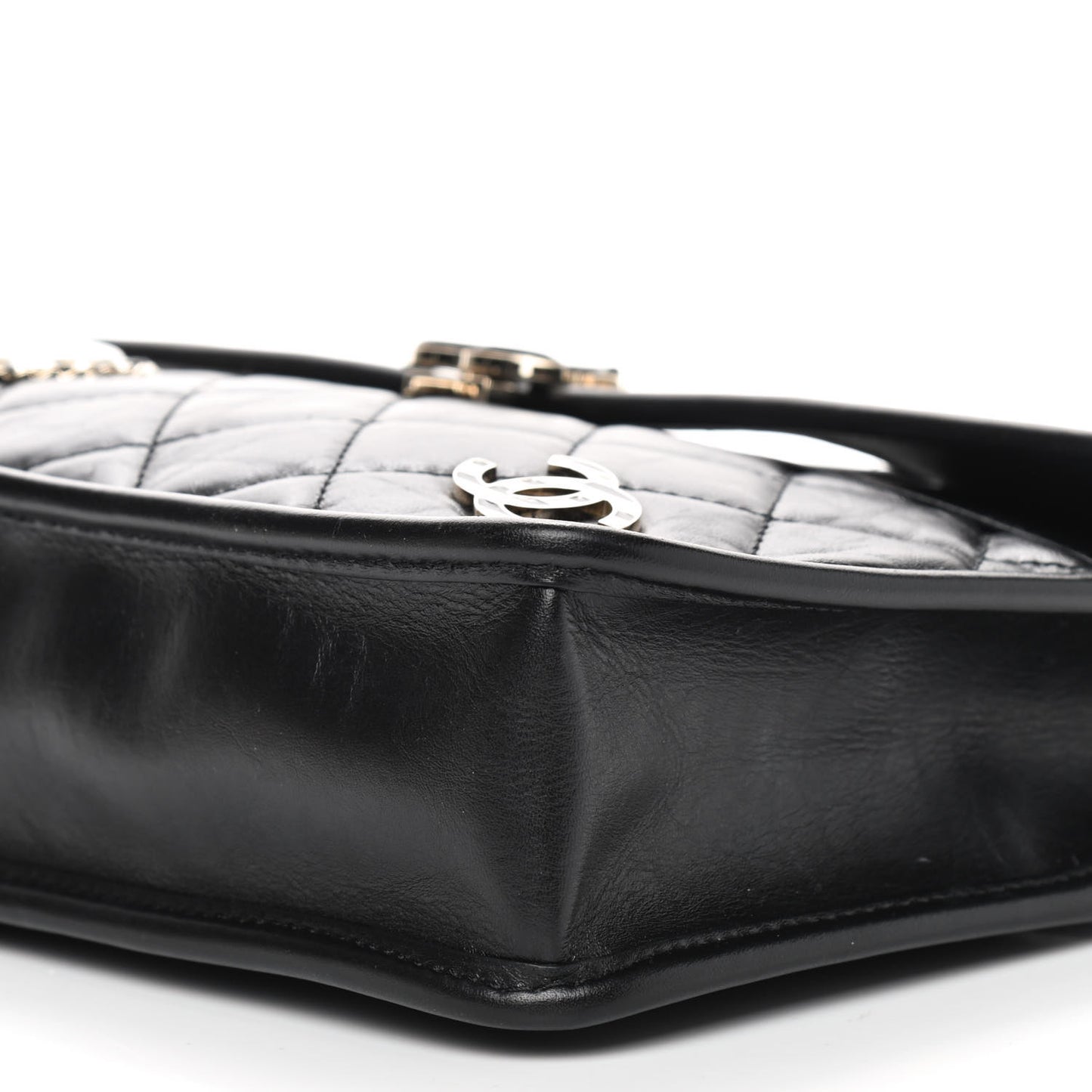 Aged Calfskin Charms Flap Bag Black