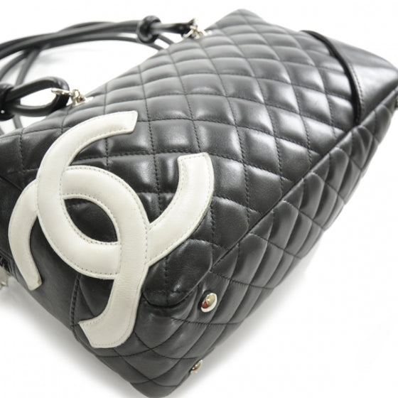 Calfskin Quilted Large Cambon Bowler Black White