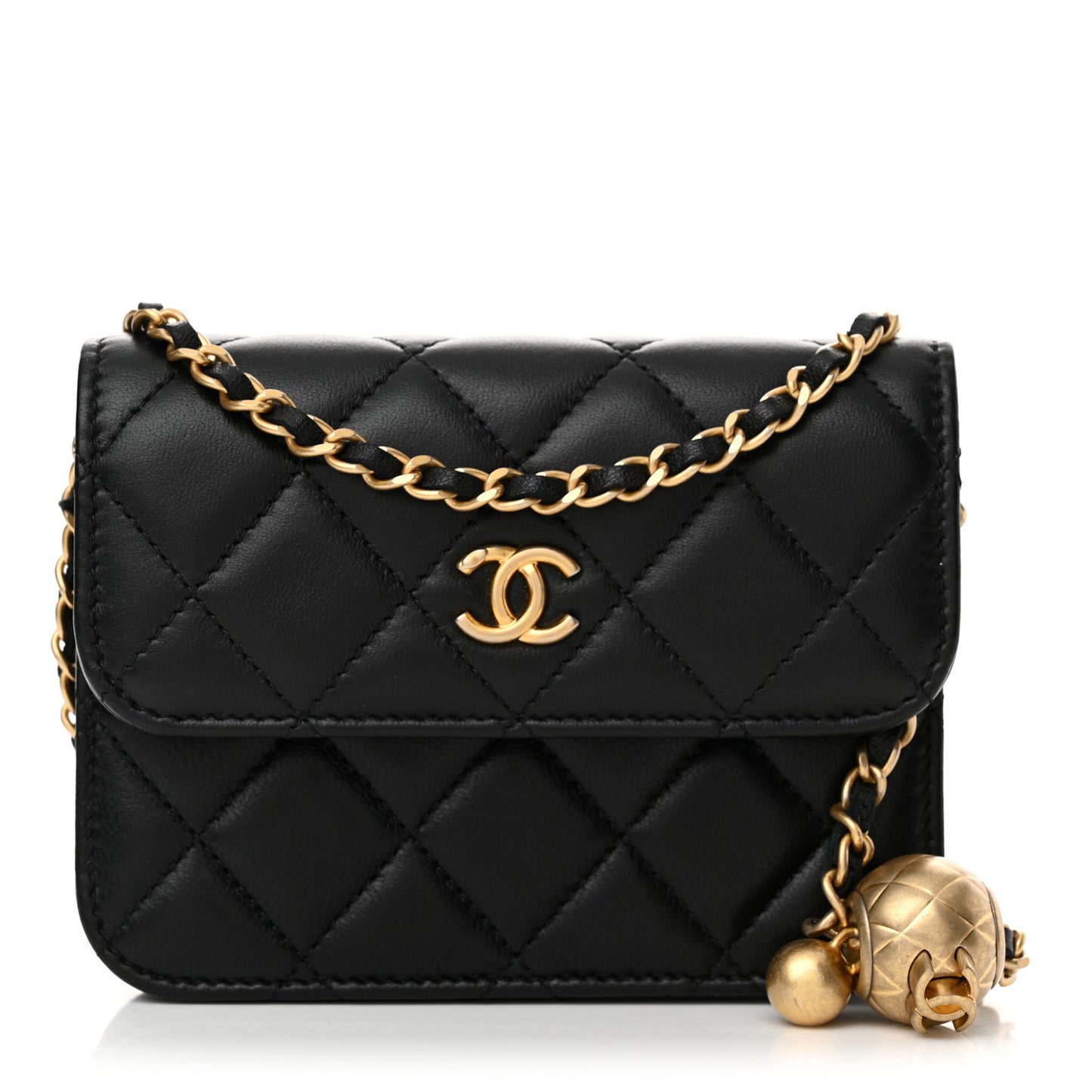 Lambskin Quilted Pearl Crush Clutch With Chain Black