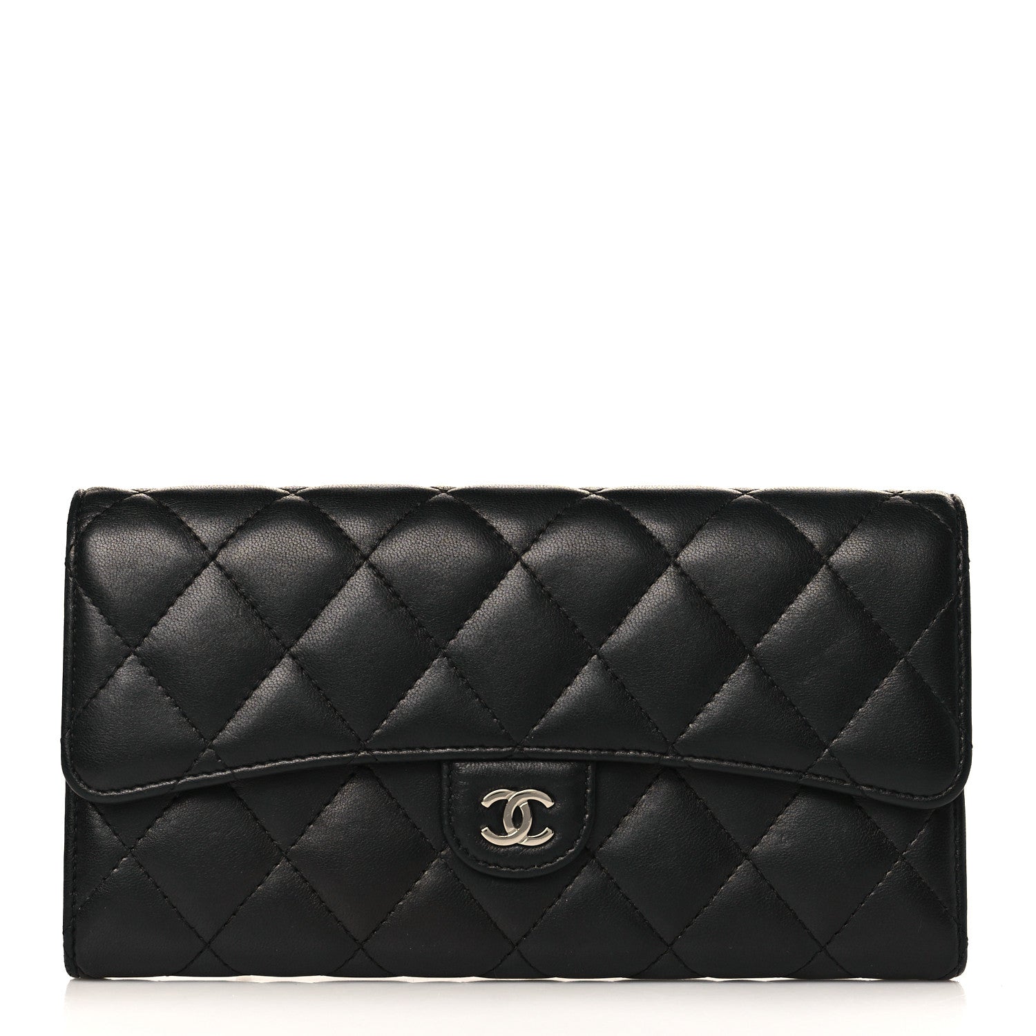 Chanel Lambskin Quilted Large Gusset Flap Wallet Black 1 of 9