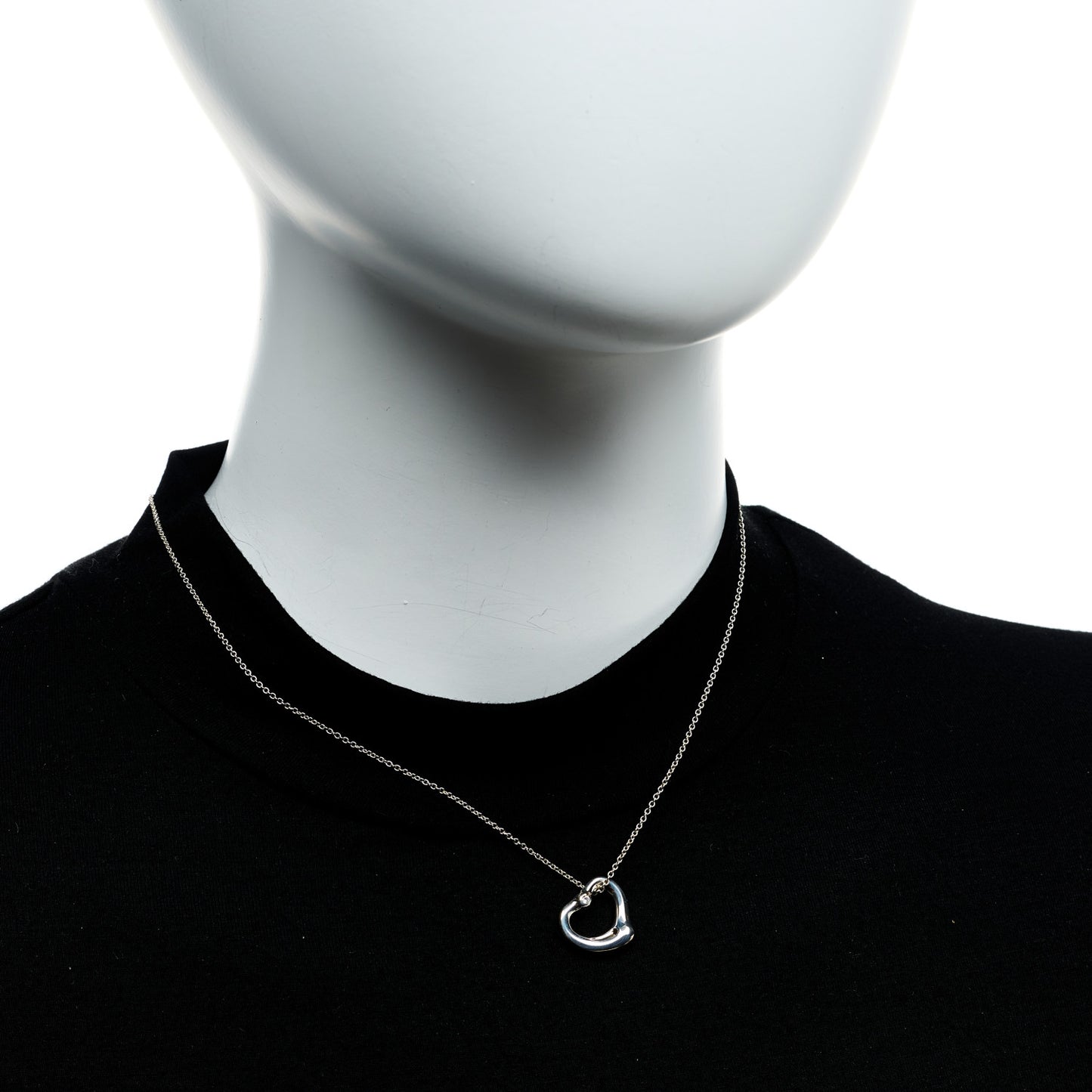 Sterling Silver Diamond 16mm Elsa Peretti Open Heart Pendant Necklace