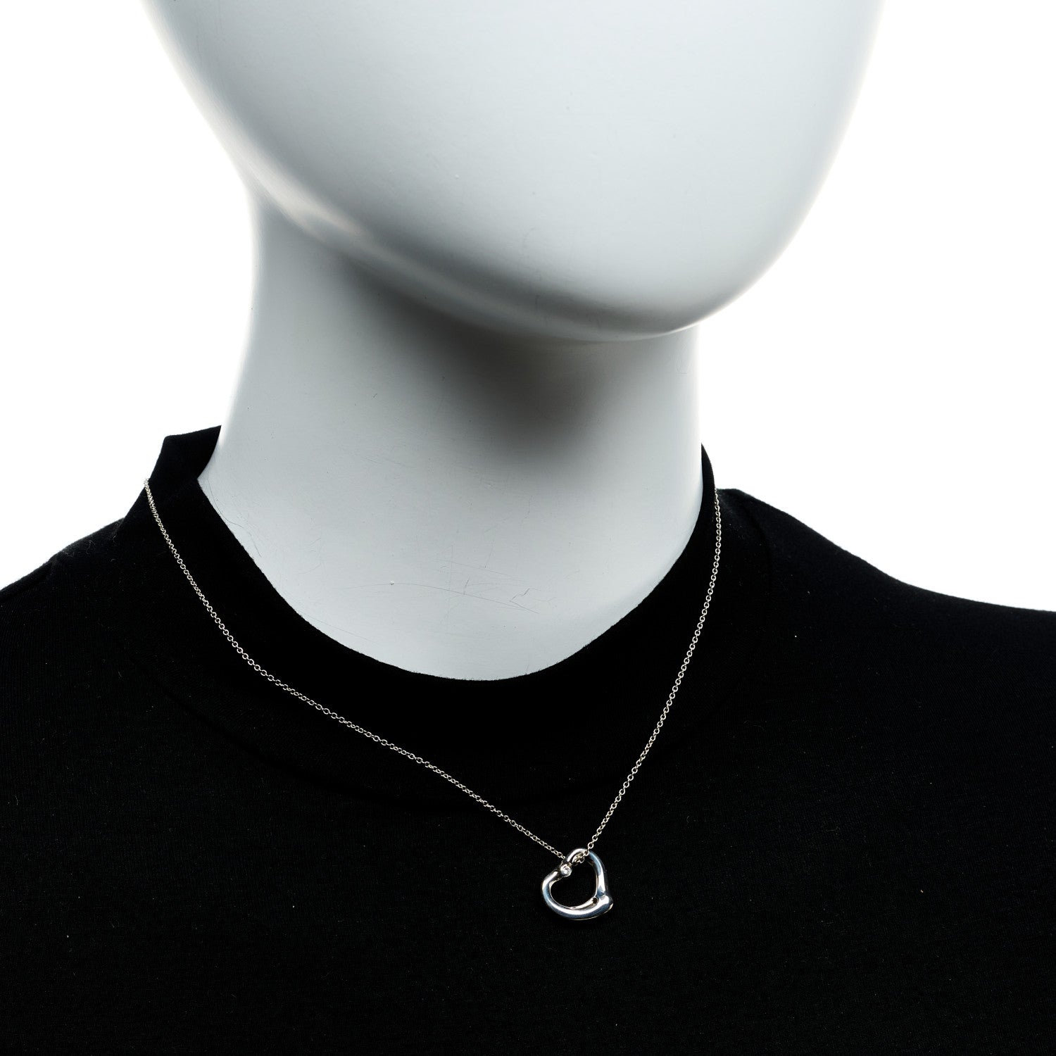 Tiffany Sterling Silver Diamond 16mm Elsa Peretti Open Heart Pendant Necklace 2 of 6