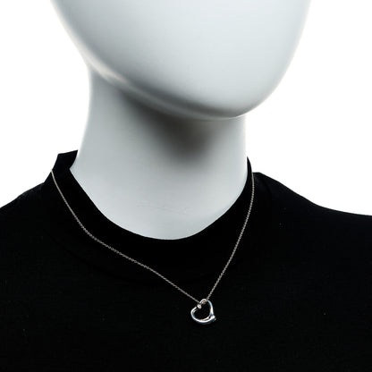 Tiffany Sterling Silver Diamond 16mm Elsa Peretti Open Heart Pendant Necklace 2 of 6