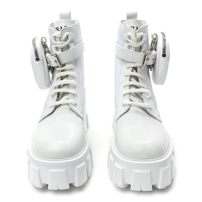 Prada Spazzolato Rois Re-Nylon Metal Triangle Logo Monolith Pouch Pocket 55mm Boots 36 White 2 of 15