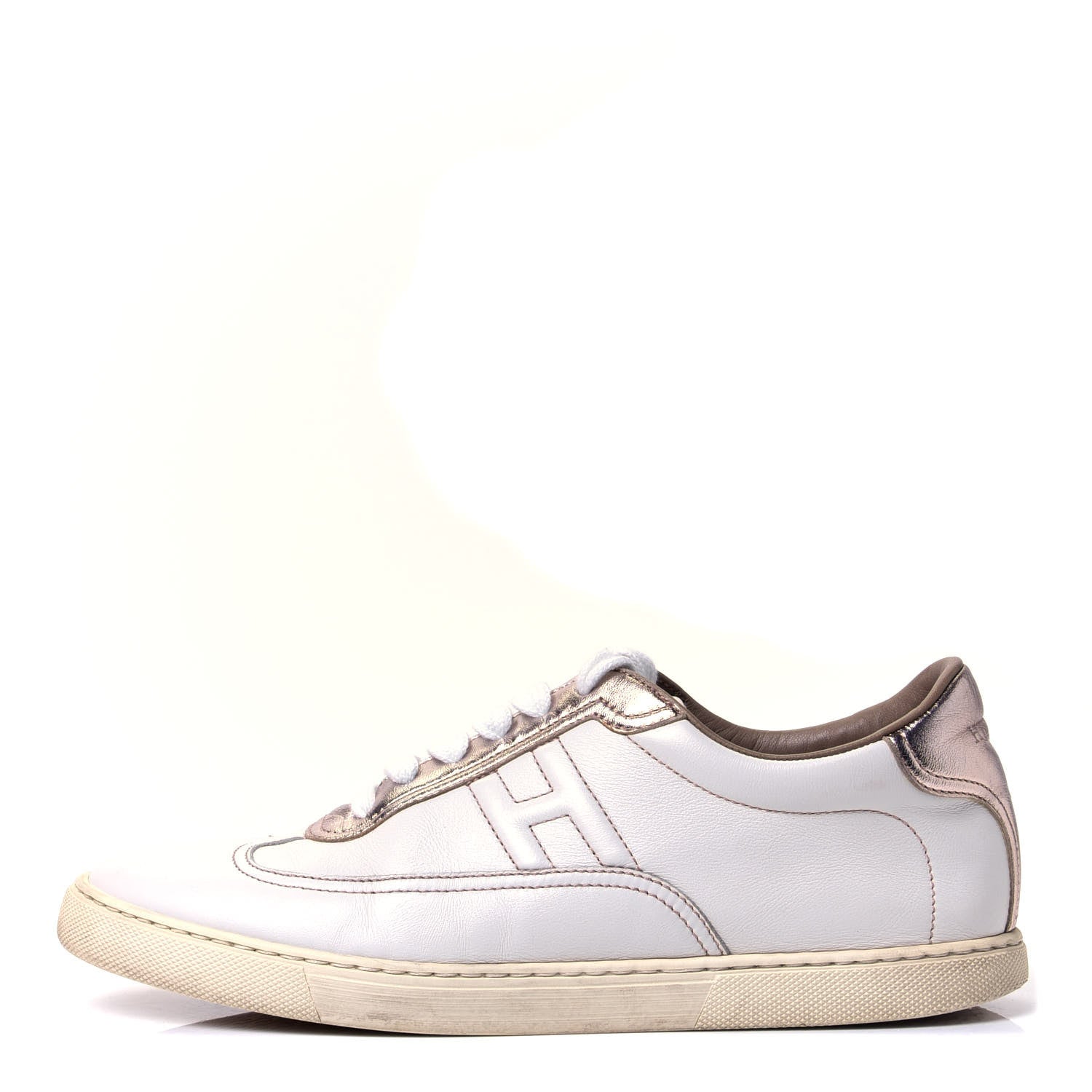 Hermes Swift Nappa Quicker Sneakers 38 Blanc Or Rose 1 of 10