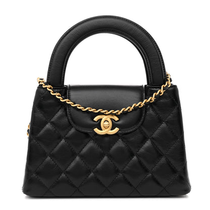 Chanel Shiny Aged Calfskin Quilted Nano Kelly Shopper Black 1 of 11