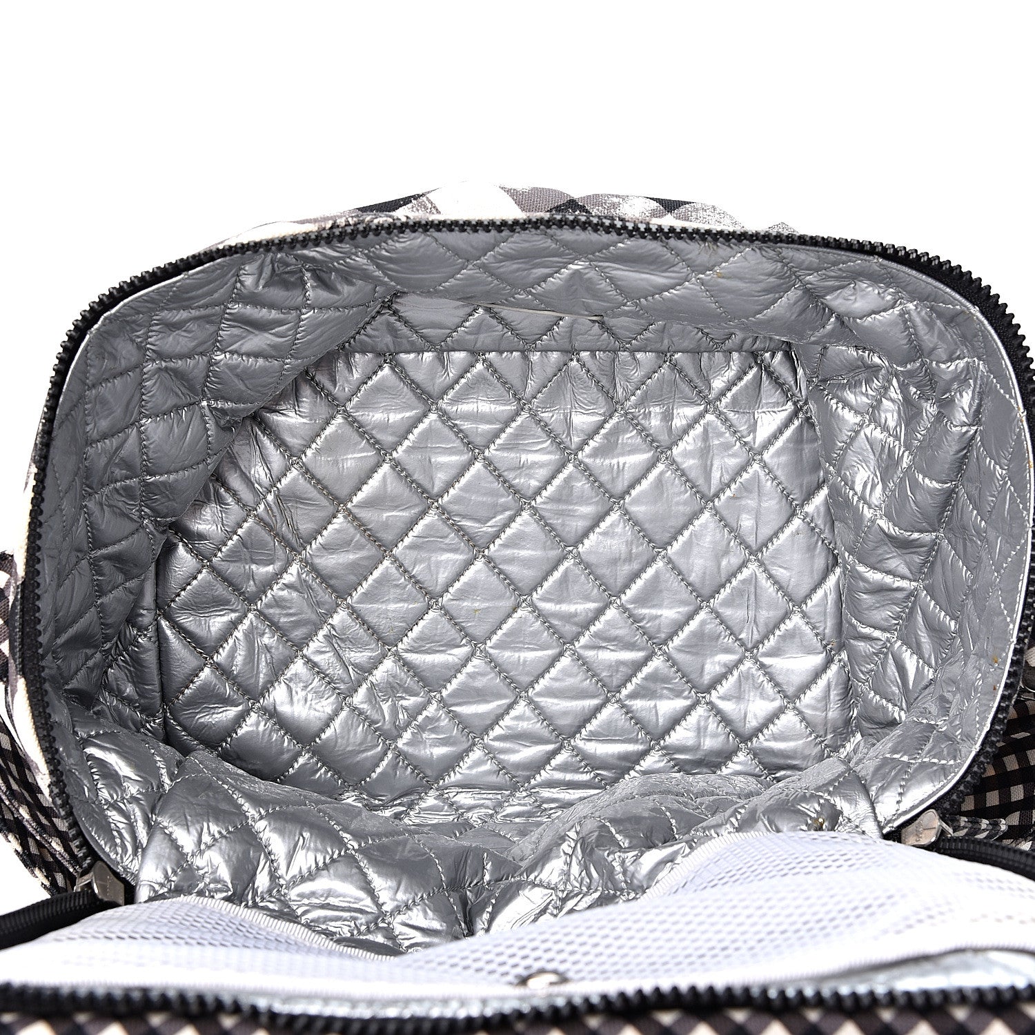 Chanel Canvas Gingham Printed CC Lunch Box Bag Black White 5 of 10