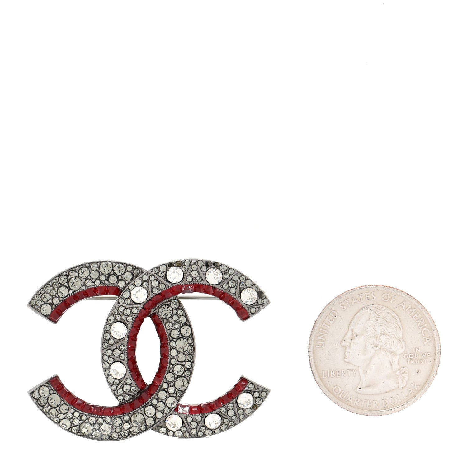 Chanel Ruthenium Crystal CC Brooch Red 2 of 5