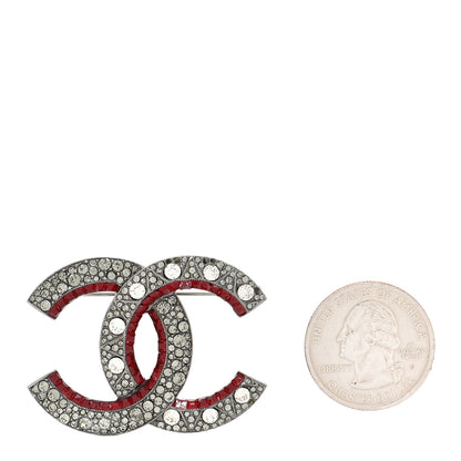 Chanel Ruthenium Crystal CC Brooch Red 2 of 5