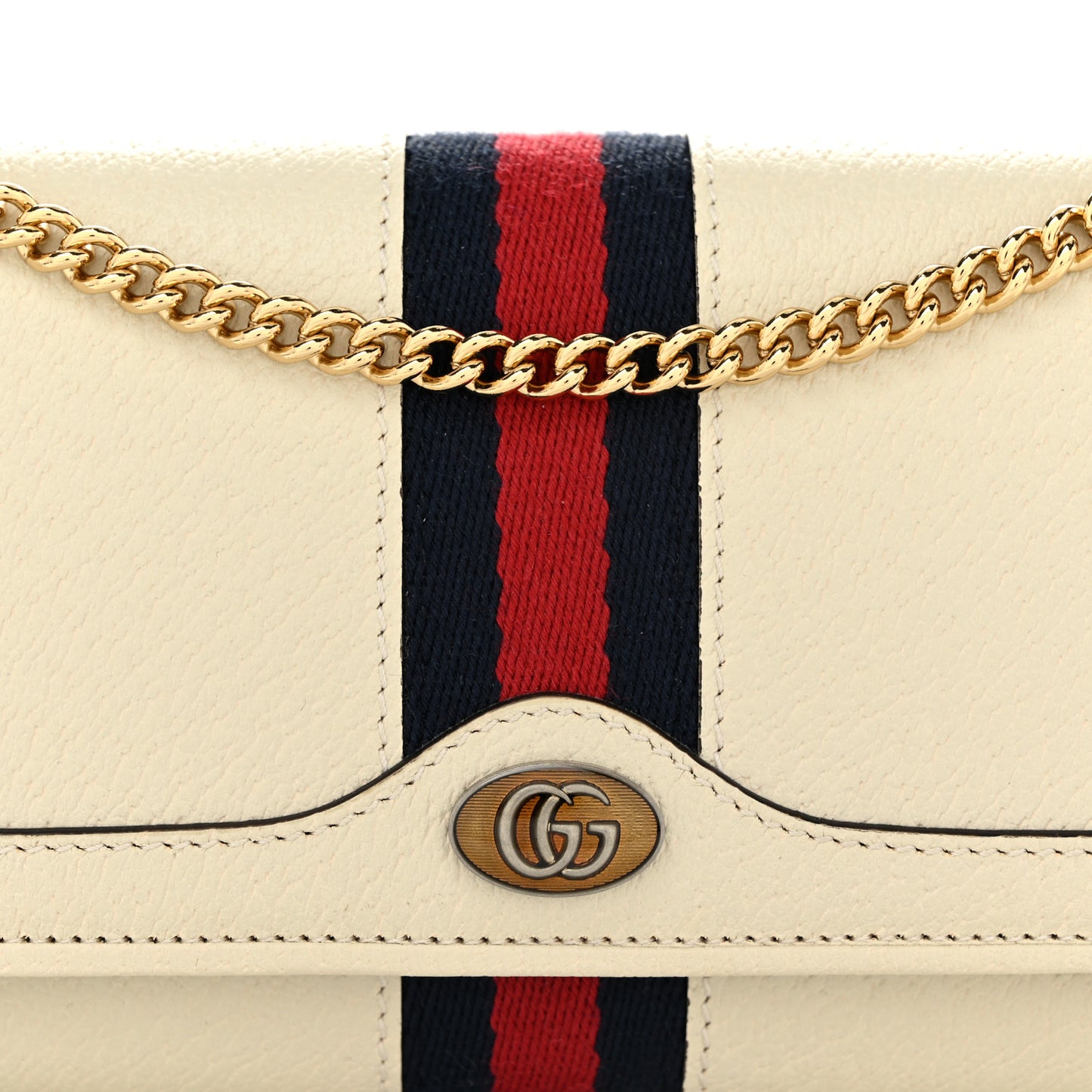 Textured Calfskin Web Ophidia Wallet On Chain Mystic White