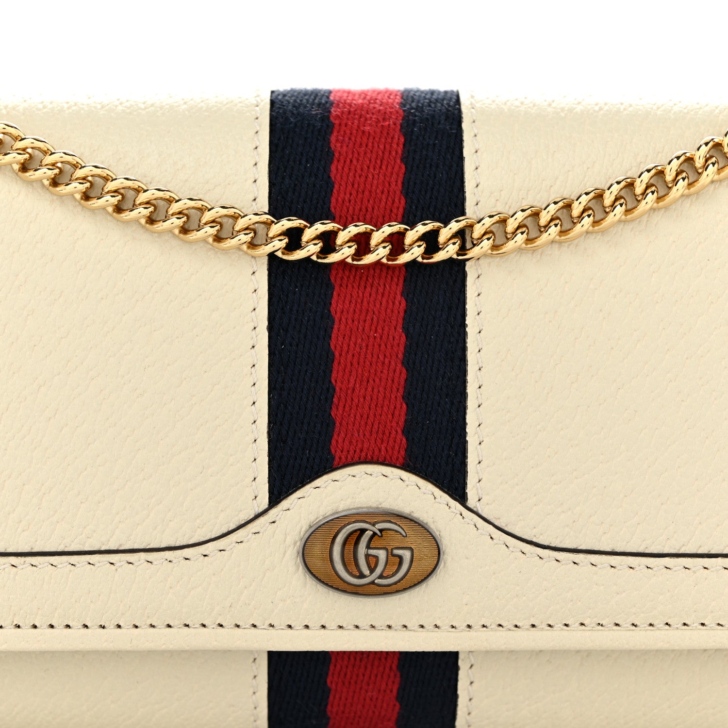 Gucci Textured Calfskin Web Ophidia Wallet On Chain Mystic White 8 of 12