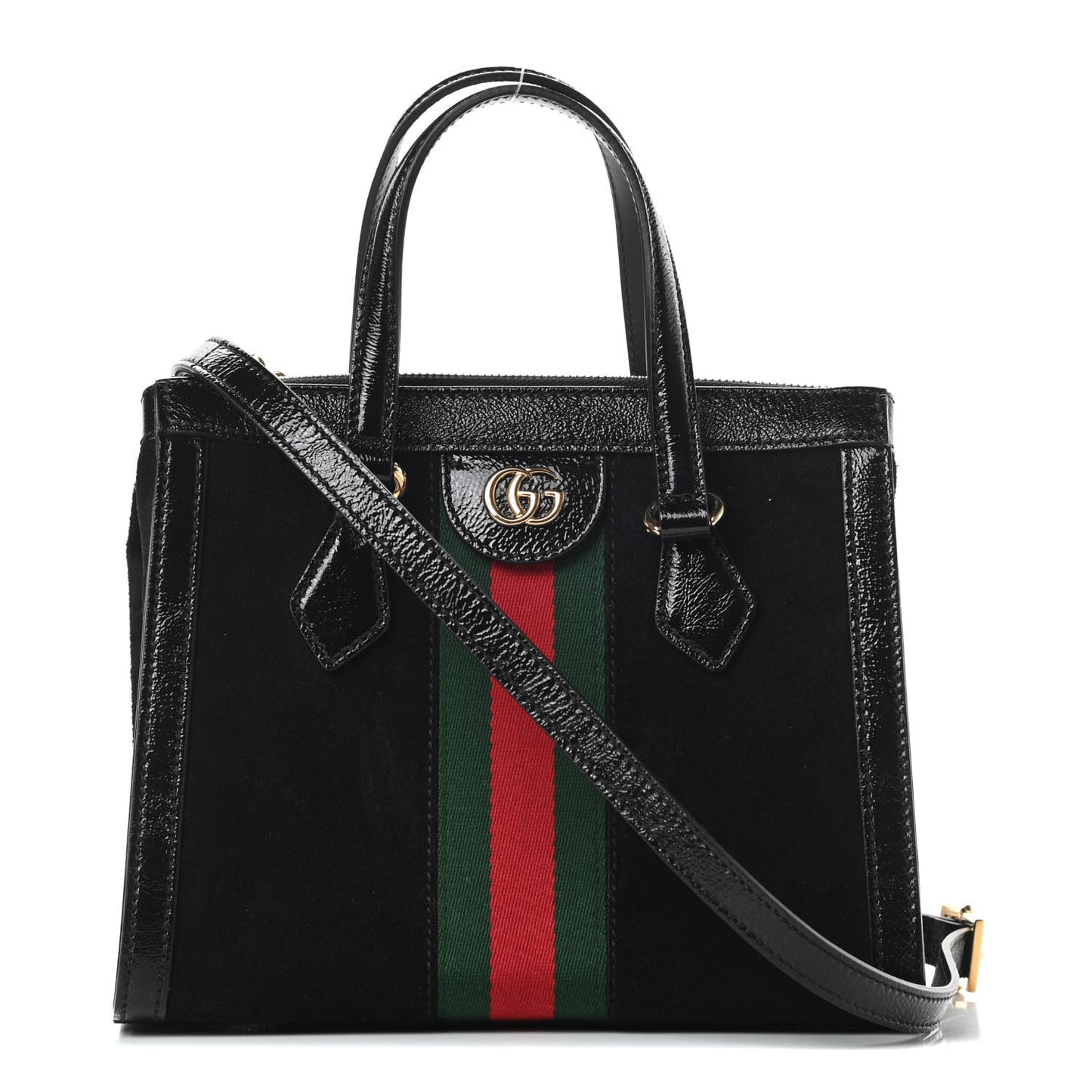 Suede Patent GG Web Small Ophidia Tote Bag Black