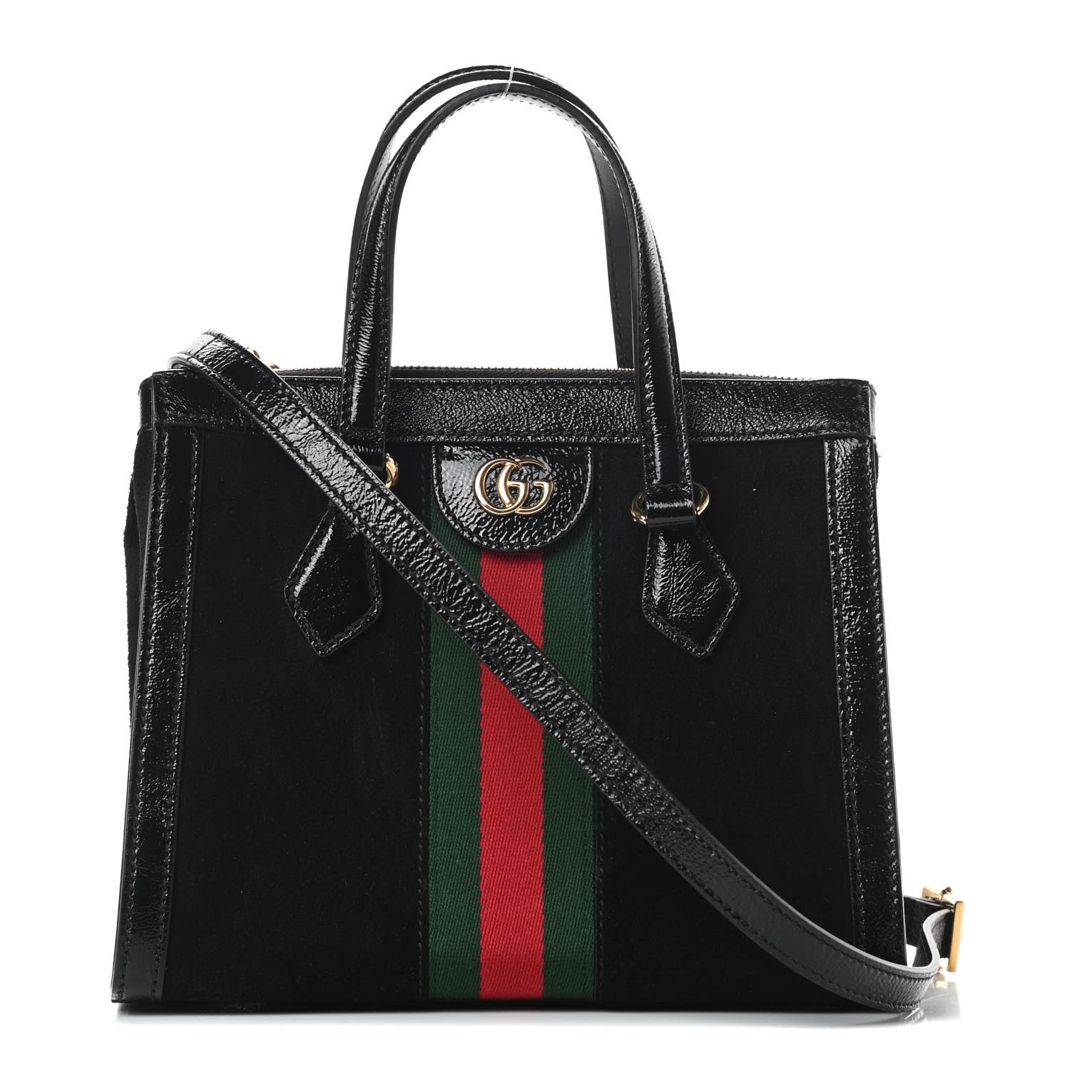 Gucci Suede Patent GG Web Small Ophidia Tote Bag Black 1 of 12