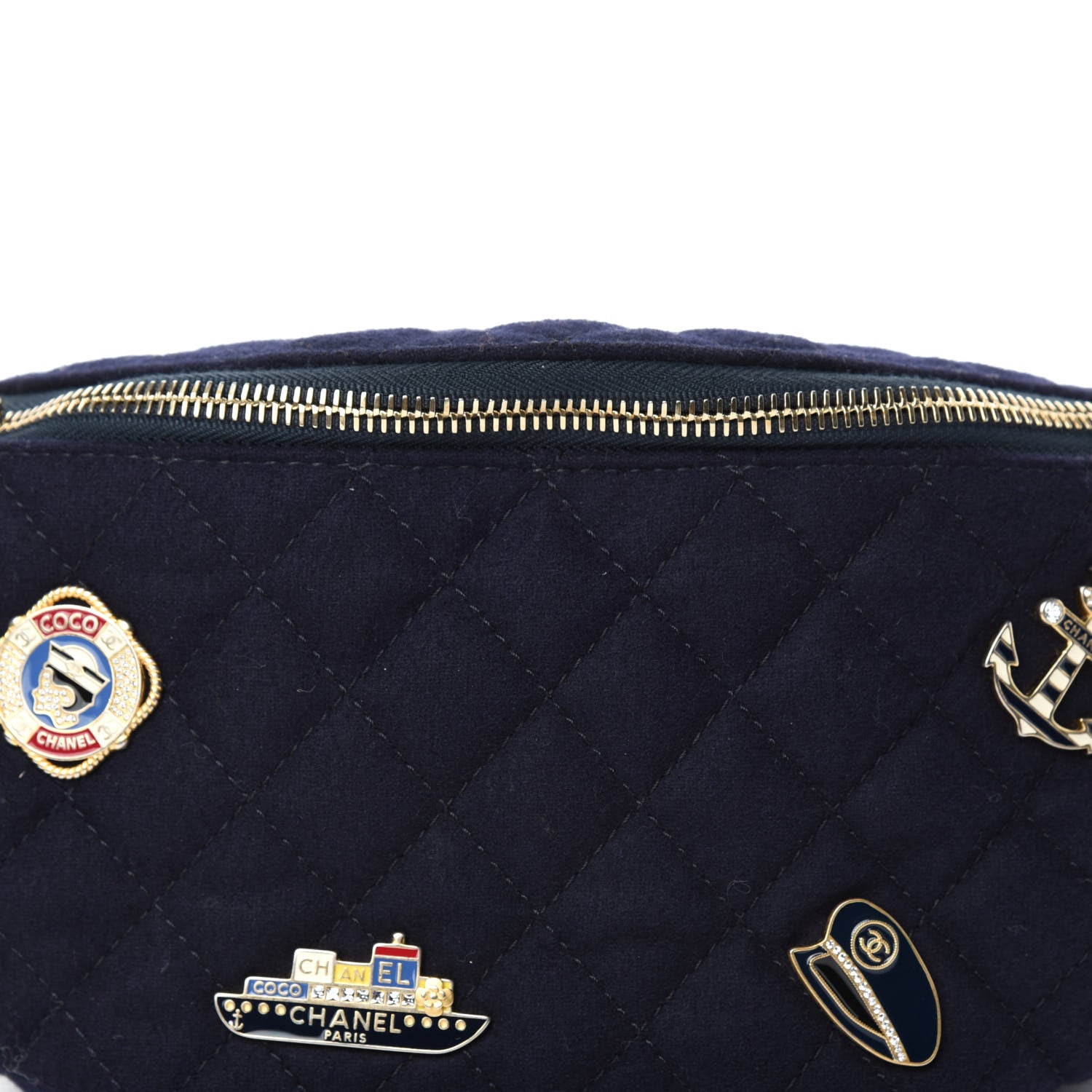Chanel Wool Lambskin Quilted Paris Hamburg Charms Waist Bag Dark Navy 10 of 10