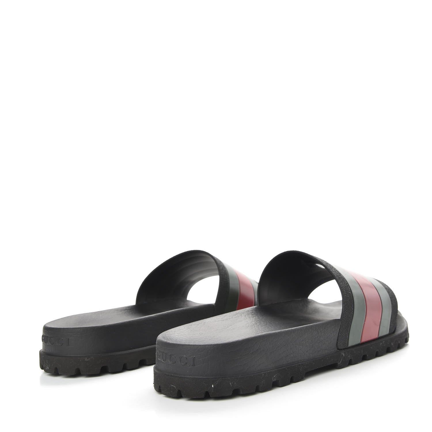 Gucci Rubber Web Mens Lug Sole Slide Sandals 12 Black Green Red 4 of 7