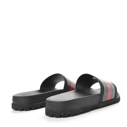 Gucci Rubber Web Mens Lug Sole Slide Sandals 12 Black Green Red 4 of 7