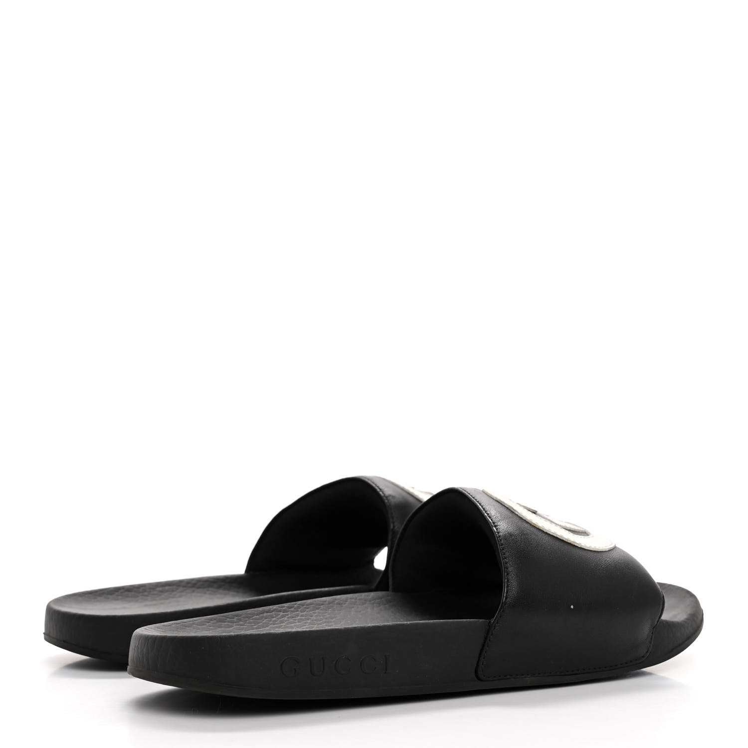 Gucci Nappa Miro Soft Calfskin Womens Interlocking G Slide Sandals 37 Black White 5 of 12