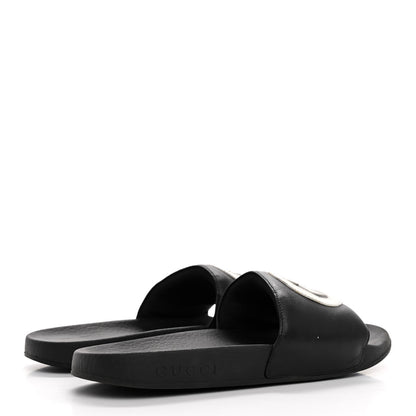 Gucci Nappa Miro Soft Calfskin Womens Interlocking G Slide Sandals 37 Black White 5 of 12