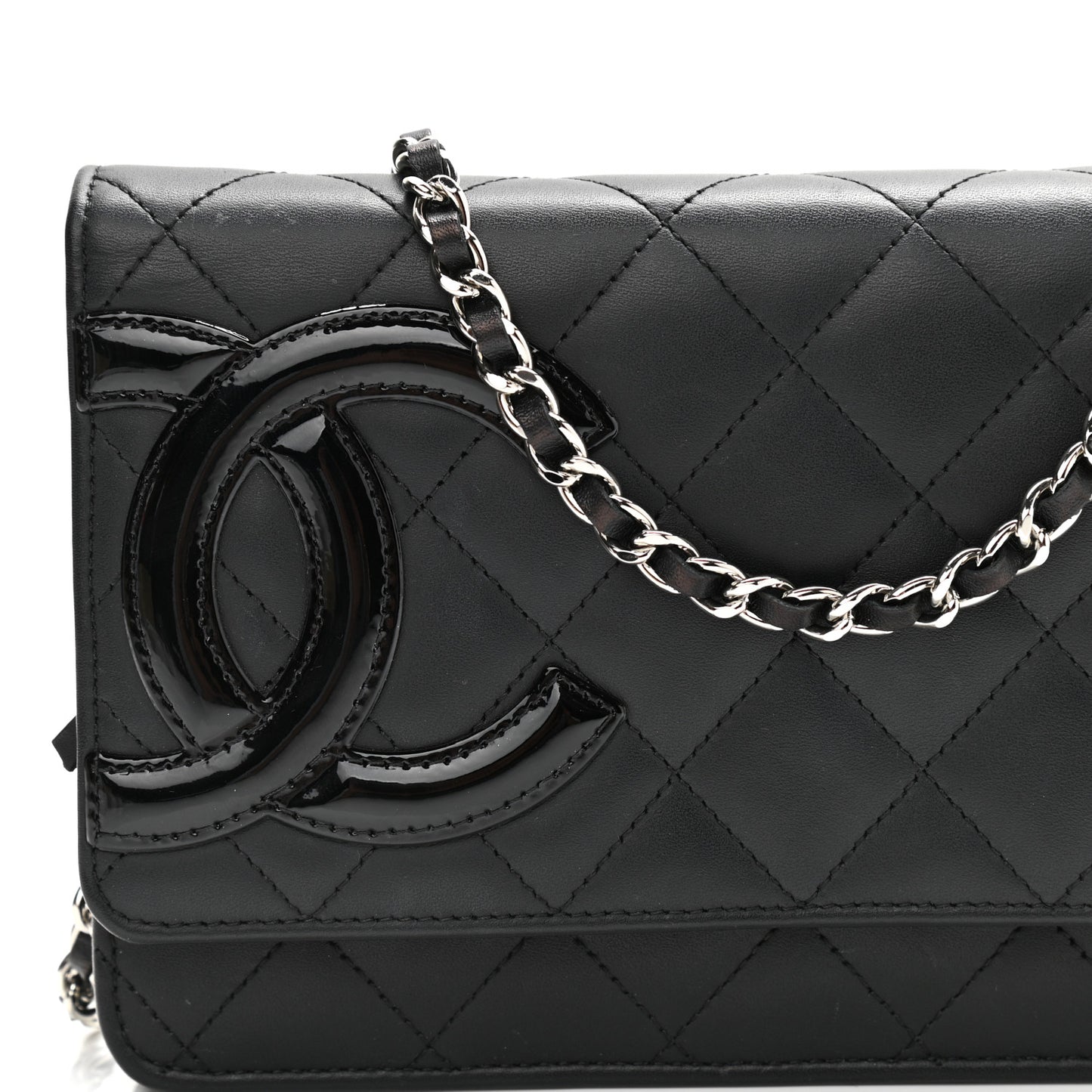 Calfskin Quilted Cambon Wallet On Chain WOC Black