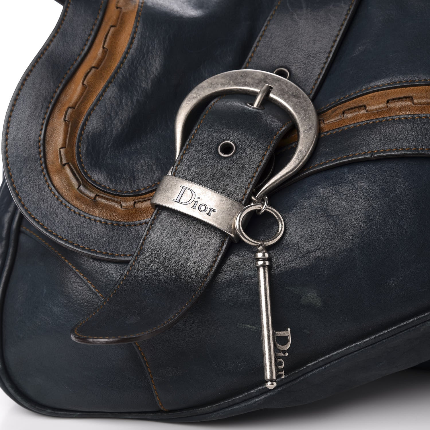 Christian Dior Calfskin Medium Gaucho Double Saddle Bag Dark Blue 14 of 14