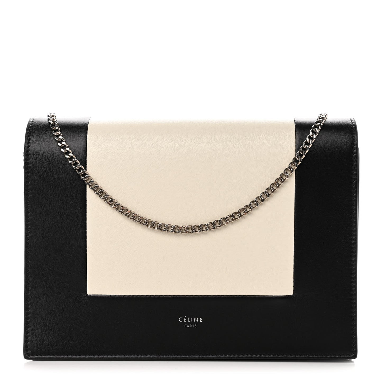 Smooth Lambskin Frame Evening Chain Clutch Black White