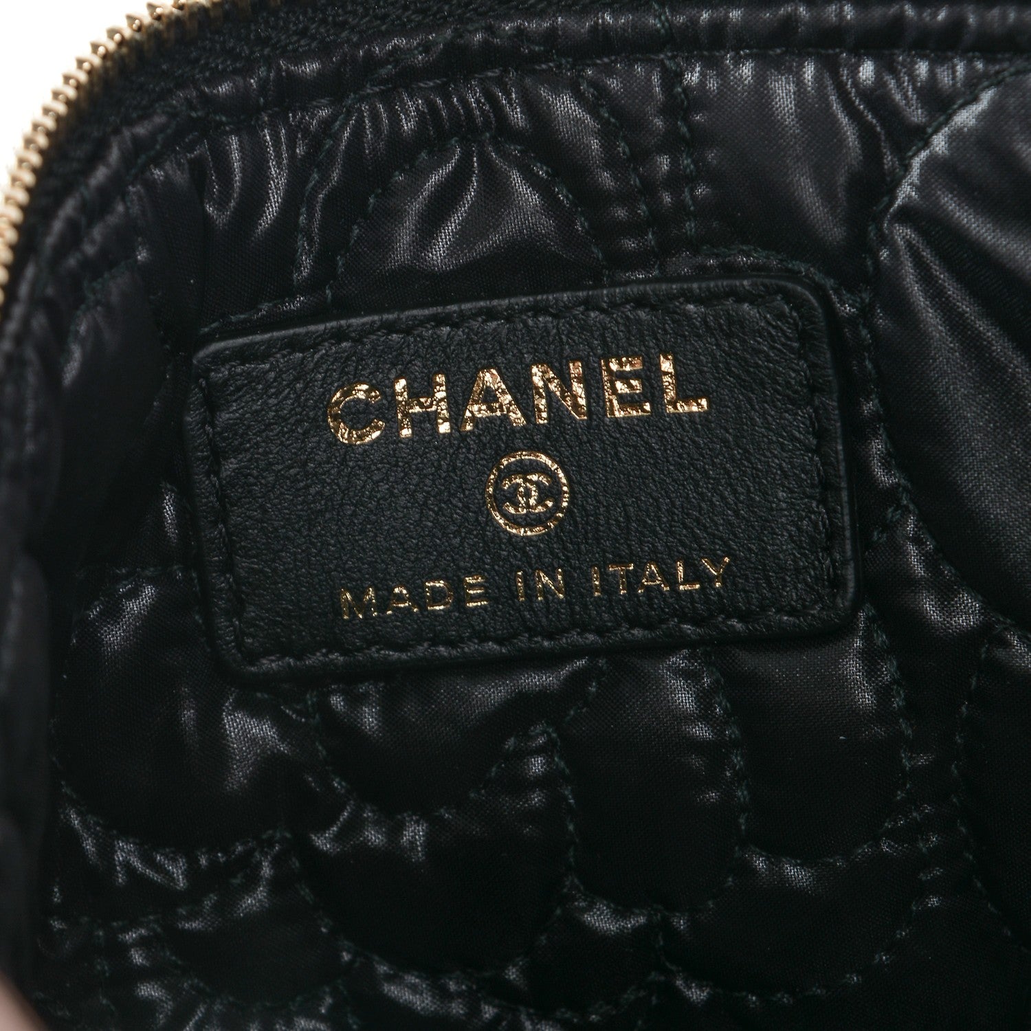 Chanel Lambskin Camellia Embossed Cosmetic Pouch Black Gold 6 of 7