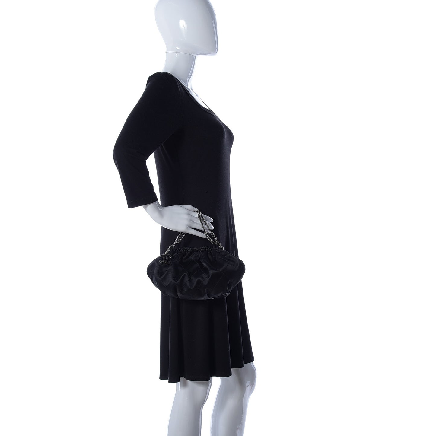 Satin Diamond Stitch Croissant Pochette Black