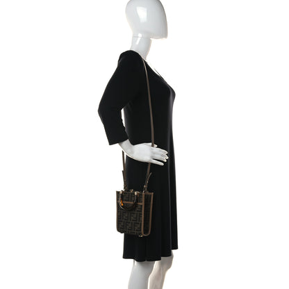 Fendi Fabric Jacquard Vitello King Plexiglass FF 1974 Mini Fendi Sunshine Shopper Tote Tobacco Moro Sand 3 of 12