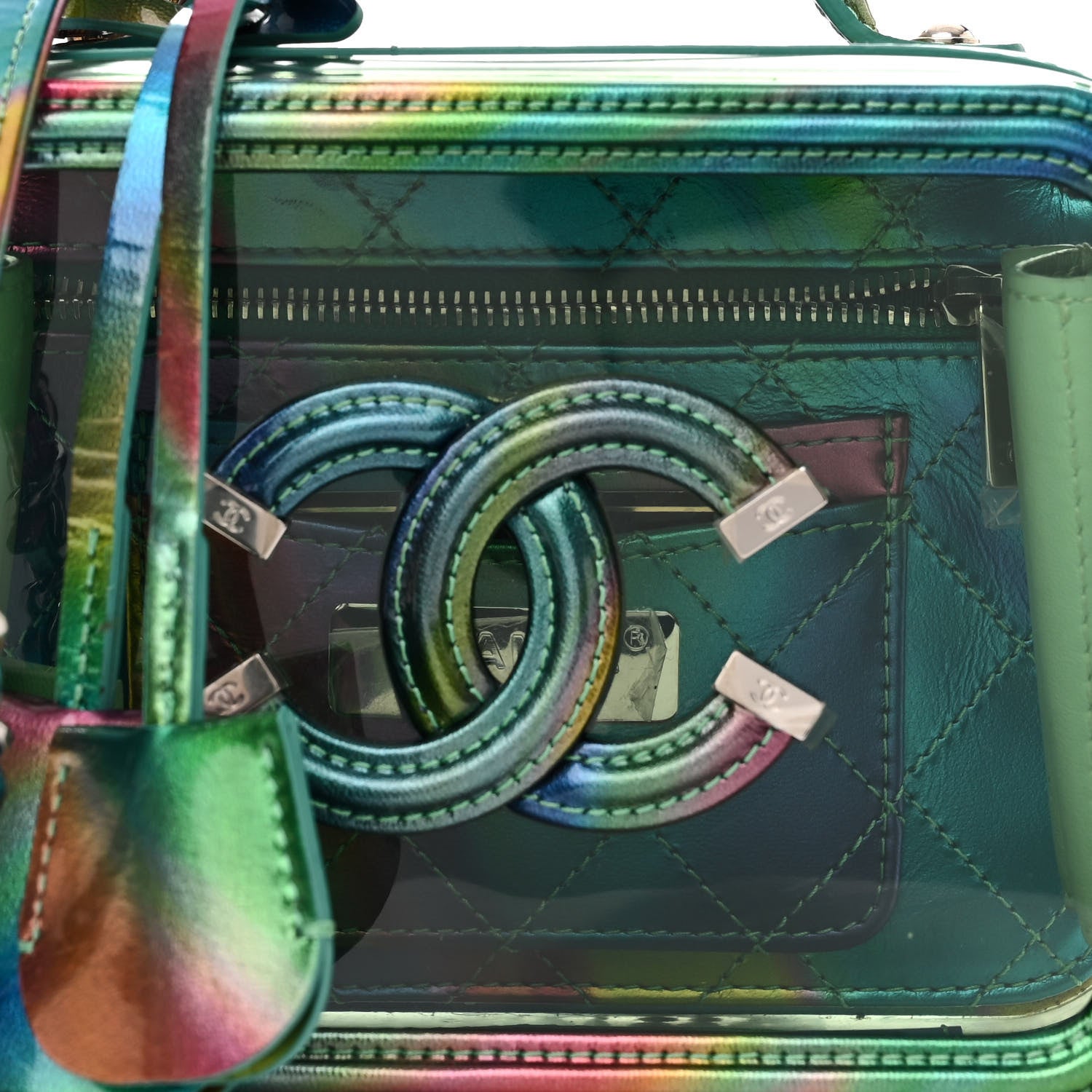 Chanel PVC Patent Calfskin Patent Lambskin Small CC Vanity Case Green 8 of 10