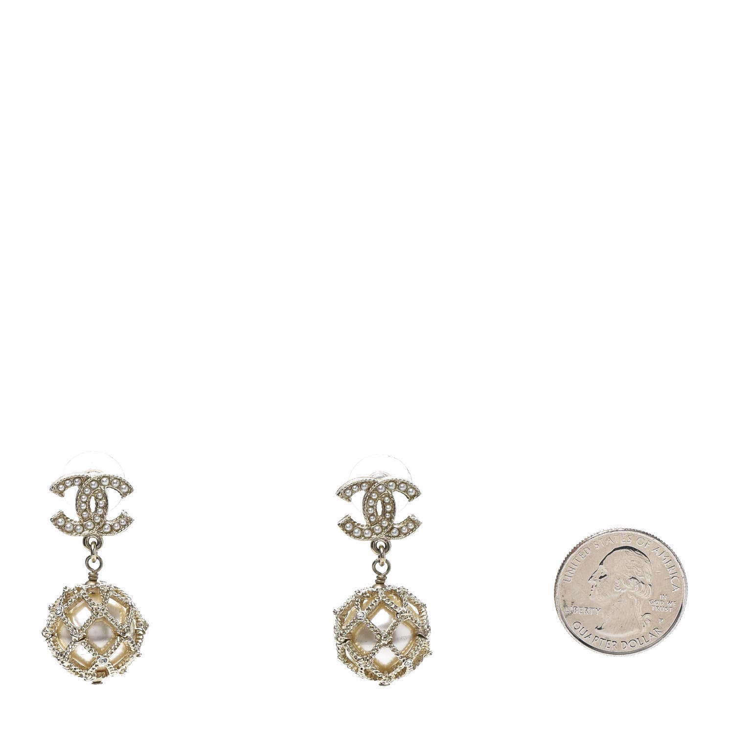 Chanel Pearl Caged CC Drop Earrings Gold 2 of 4