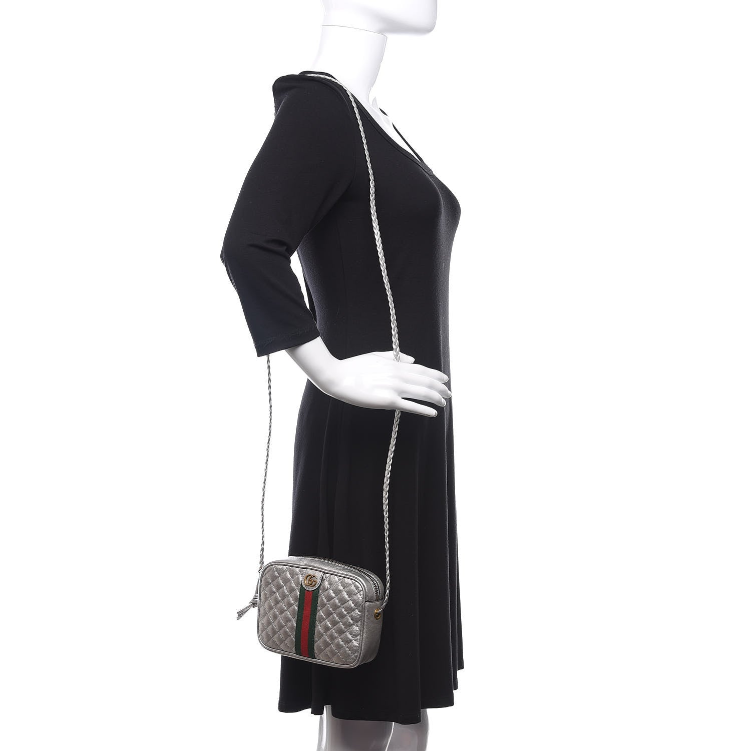 Gucci Laminated Nappa Web Trapuntata Mini GG Shoulder Bag Argento 2 of 12