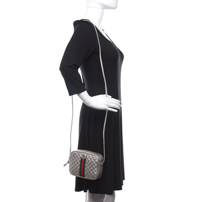 Gucci Laminated Nappa Web Trapuntata Mini GG Shoulder Bag Argento 2 of 12