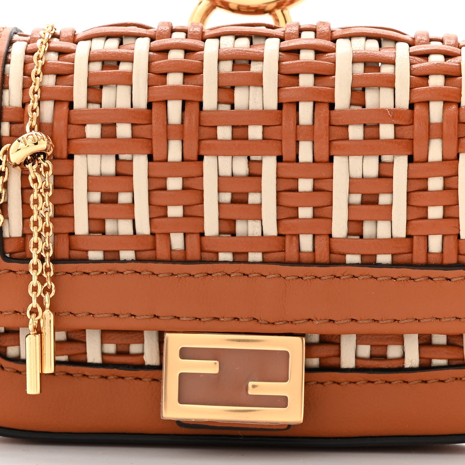 Fendi Nappa Vitello Grace Micro FF Intreccio Nano Baguette Charm Brandy Camelia 7 of 10