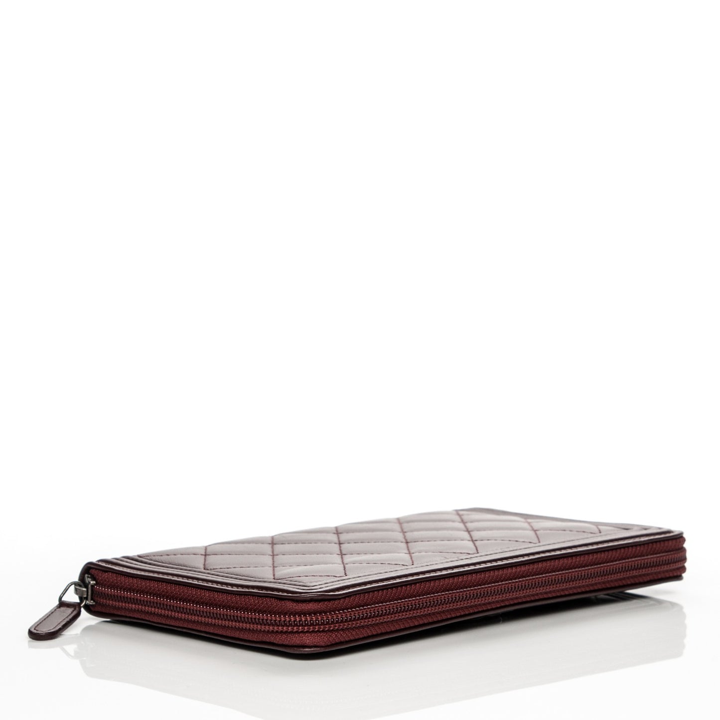 Lambskin Quilted Large Boy Zip Around Wallet Burgundy